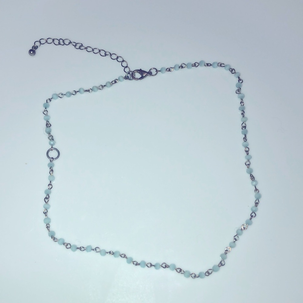 Free People. Light blue beaded choker necklace. Full length 19 inches.